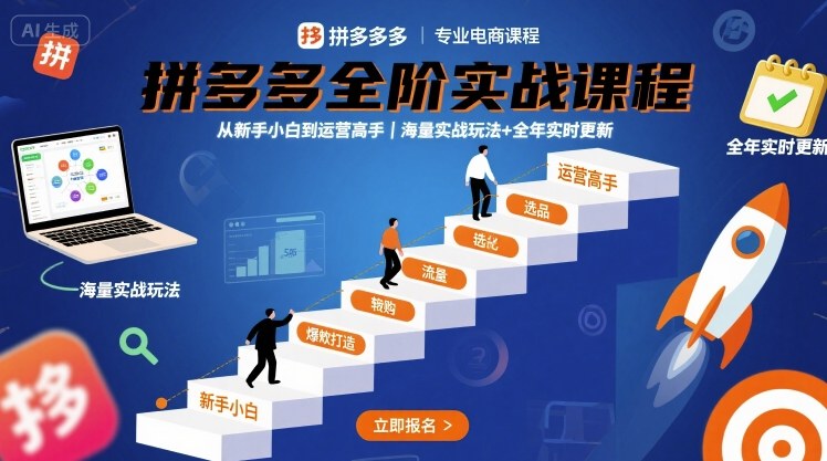 拼多多全阶实战课程，从新手小白到运营高手，海量实战玩法+全年实时更新【2025年9月更新】-副业资源网