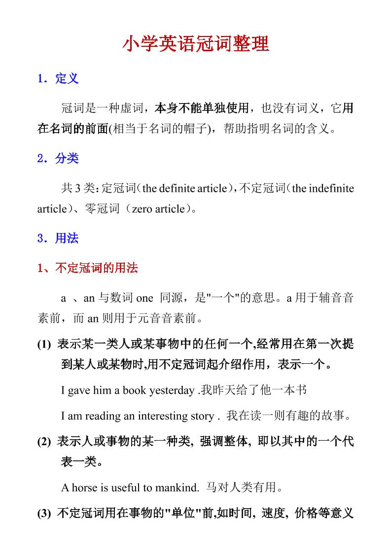 六年级下英语小学冠词整理-副业资源网