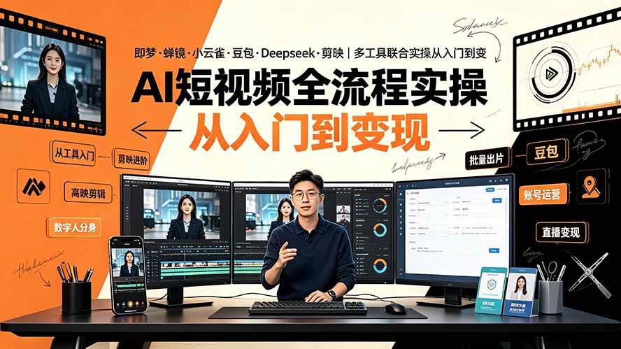 （19250期）AI短视频全流程实操：即梦·蝉镜·小云雀·豆包·Deepseek·剪映｜多工具联合实操从入门到变现-副业资源网