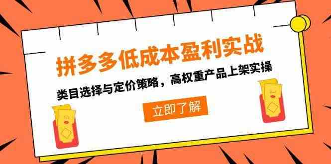 拼多多低成本盈利实战，类目选择与定价策略，高权重产品上架实操-副业资源网