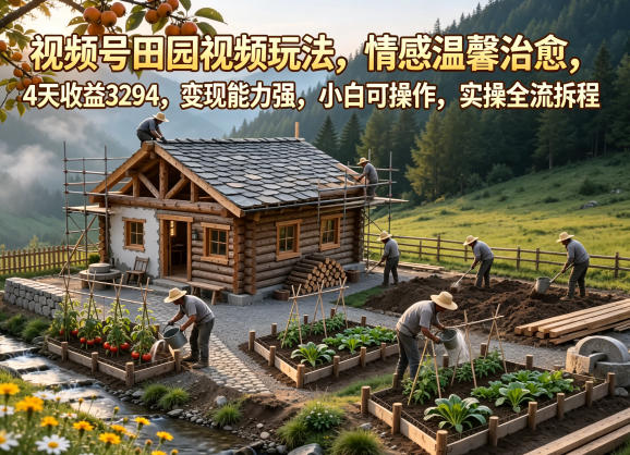 视频号田园视频玩法，情感温馨治愈，4天收益3294，变现能力强，小白可操作，实操全流程拆解-副业资源网