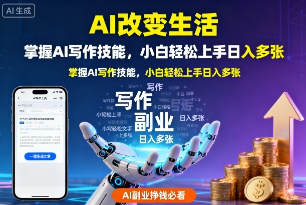 AI改变生活，掌握AI写作技能，小白轻松上手日入多张，AI副业挣钱必看-副业资源网