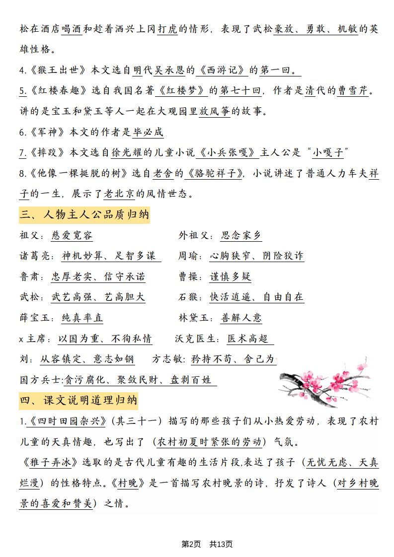 五年级下语文期中重点复习知识汇总