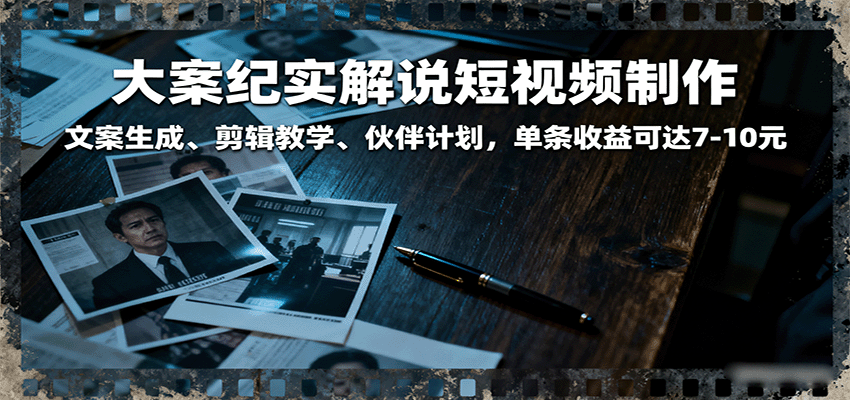 大案纪实解说短视频制作，文案生成、剪辑教学、伙伴计划，单条收益可达7-10元-副业资源网
