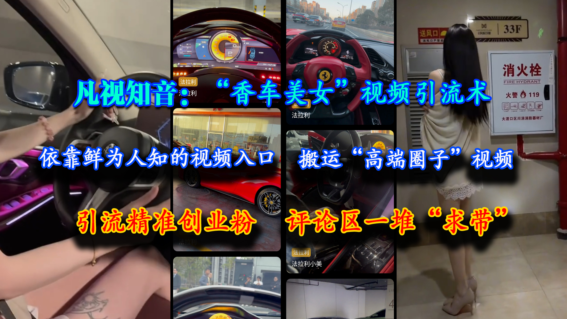 （15199期）凡视知音：“香车美女”视频引流术，依靠鲜为人知的视频入口，搬运“高端圈子”视频，引流精准创业粉，评论区一堆“求带”-副业资源网