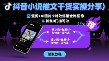 抖音小说推文干货实操分享，混剪+AI图片卡特效爆量全流程，0粉丝0门槛可做-副业资源网