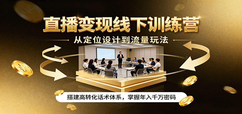 直播变现线下训练营，从定位设计到流量玩法，搭建高转化话术体系，掌握年入千万密码-副业资源网