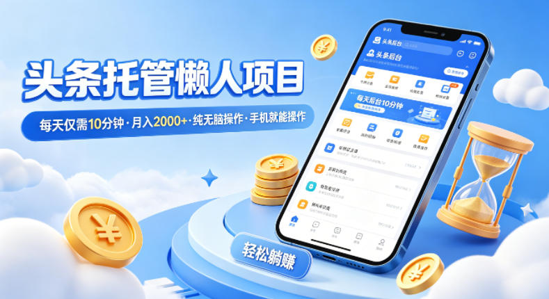 头条托管懒人项目,每天仅需10分钟,月入2000+,纯无脑操作,手机就能操作【揭秘】-副业资源网