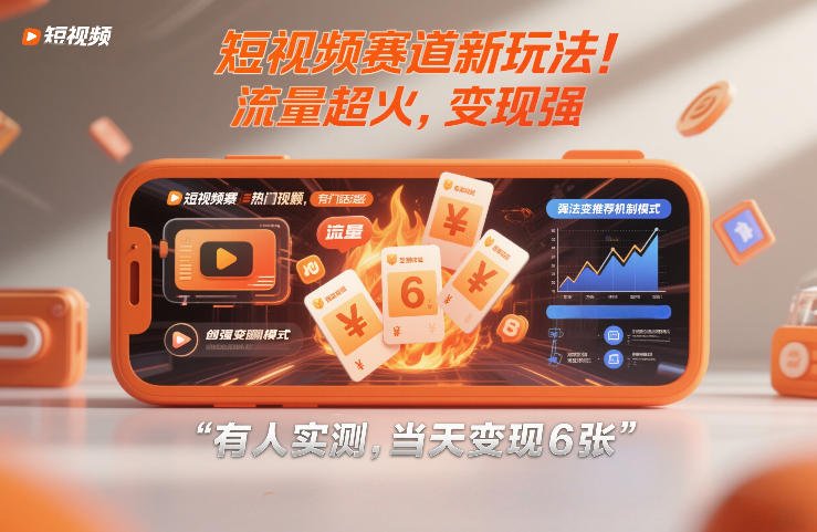 短视频赛道新玩法！流量超火，变现强，有人实测，当天变现6张-副业资源网