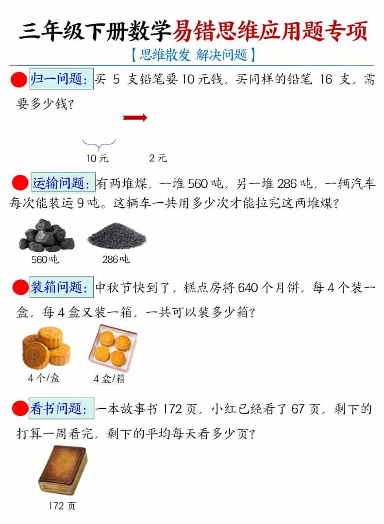 三年级下数学易错思维应用题专项-副业资源网