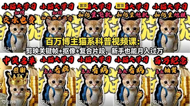 （18595期）百万博主猫系科普视频课：剪映关键帧+抠像+复合片段，新手也能月入过万-副业资源网