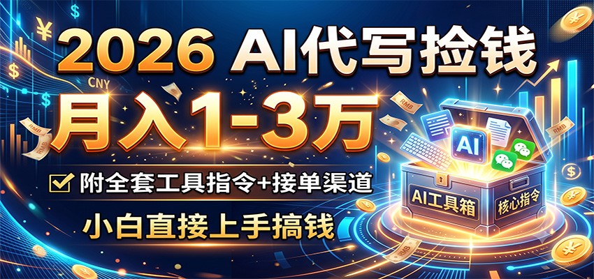 2026 AI代写捡钱，月入1-3万，附全套工具指令+接单渠道，小白直接上手搞钱-副业资源网