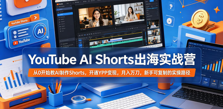 YouTube AI Shorts出海实战营，从0开始教AI制作Shorts，开通YPP变现，月入万刀，新手可复制的实操路径-副业资源网