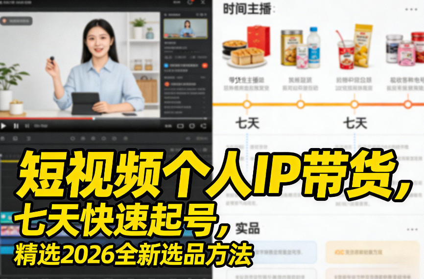 短视频个人IP带货，七天快速起号，精选2026全新选品方法-副业资源网