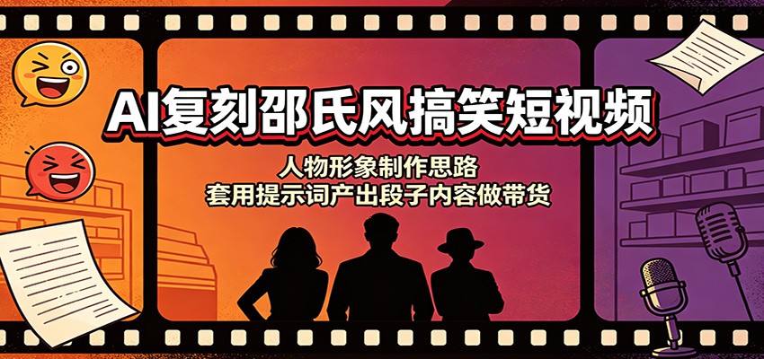 AI复刻邵氏风搞笑短视频:人物形象制作思路,套用提示词产出段子内容做带货-副业资源网