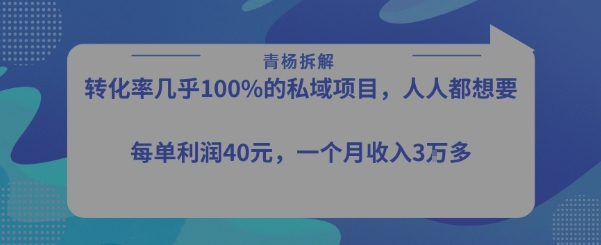 转化率最高的私域项目，每单利润40-50米，月入过1w-副业资源网
