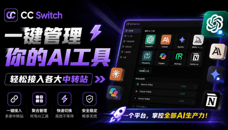 一键给Chatgpt、Codex、Claude接入地第三方中转站，CC Switch统一管理你的AI编程工具工作流-副业资源网