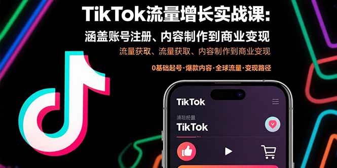 （15791期）TikTok流量增长实战课：涵盖账号注册、流量获取、内容制作到商业变现-副业资源网