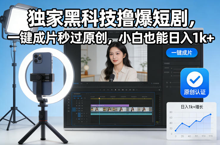 独家黑科技撸爆短剧，一键成片秒过原创，小白也能日入1k+【揭秘】-副业资源网