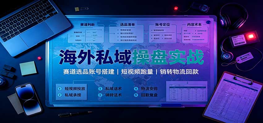 海外私域操盘实战：赛道选品账号搭建，短视频跑量，销转物流回款-副业资源网
