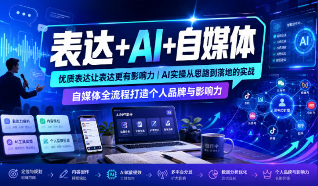 表达+AI+自媒体,优质表达让表达更有影响力|AI实操从思路到落地的实战|自媒体全流程打造个人品牌与影响力-副业资源网