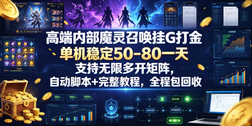 高端内部魔灵召唤挂G打金，单机稳定50-80一天，支持无限多开矩阵，自动脚本+完整教程，全程包回收【揭秘】-副业资源网