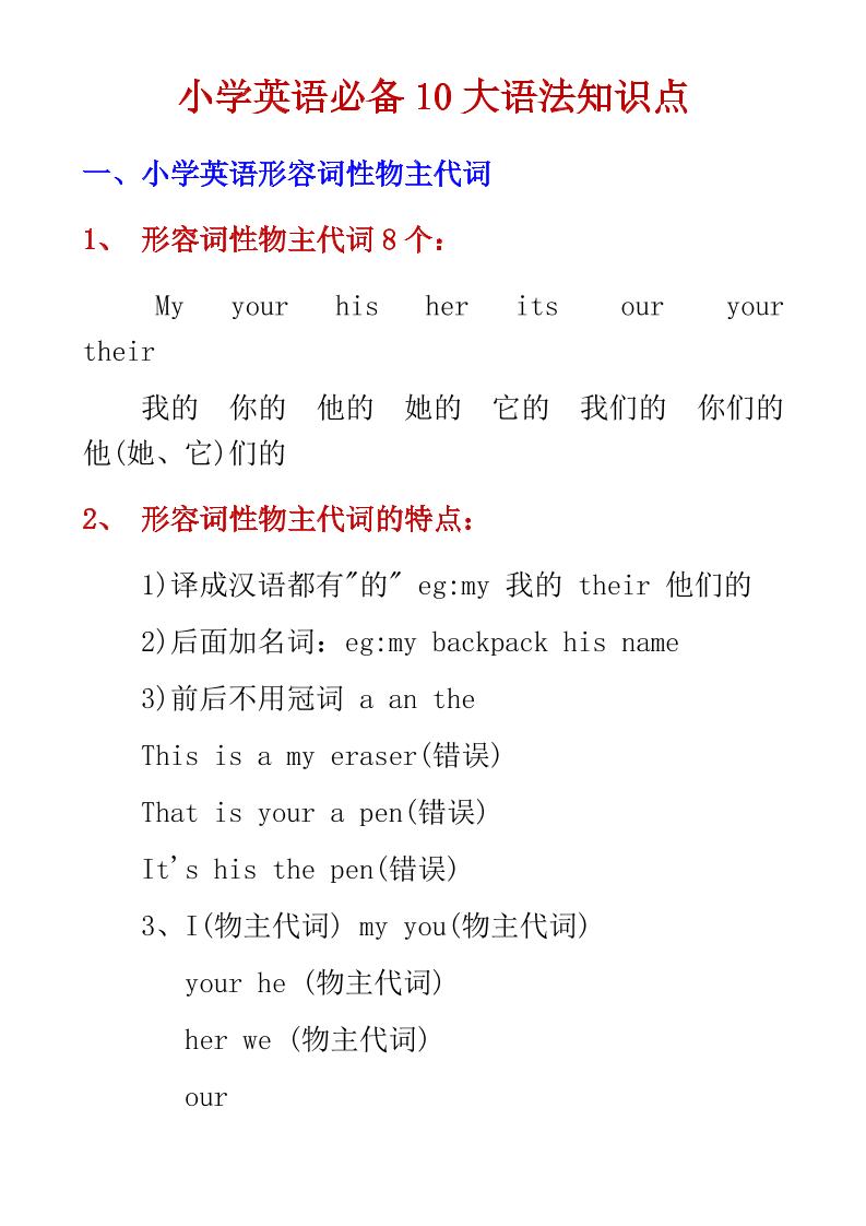 六年级下英语小学必备10大语法知识点-副业资源网