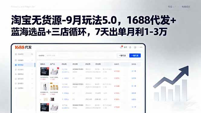 （15972期）淘宝无货源-9月玩法5.0，1688代发+蓝海选品+三店循环，7天出单月利1-3万-副业资源网