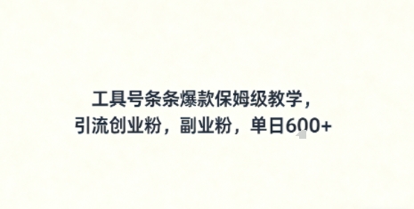 工具号条条爆款保姆级教学，引流创业粉，副业粉，单日6张-副业资源网