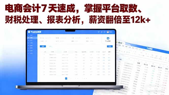 （16192期）电商会计7天速成，掌握平台取数、财税处理、报表分析，薪资翻倍至12k+-副业资源网