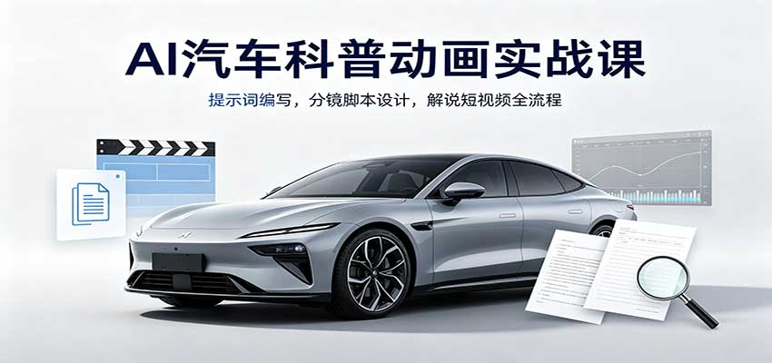 AI汽车科普动画实战课：提示词编写，分镜脚本设计，解说短视频全流程-副业资源网