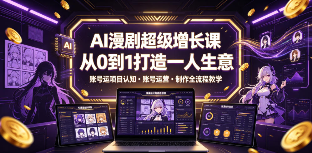 AI漫剧超级增长课,从0到1打造一人生意,项目认知・账号运营・制作全流程教学-副业资源网
