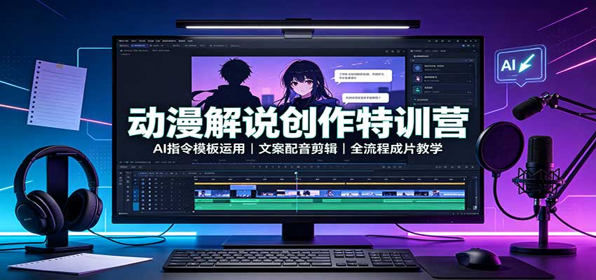 动漫解说创作特训营：AI指令模板运用，文案配音剪辑，全流程成片教学-副业资源网