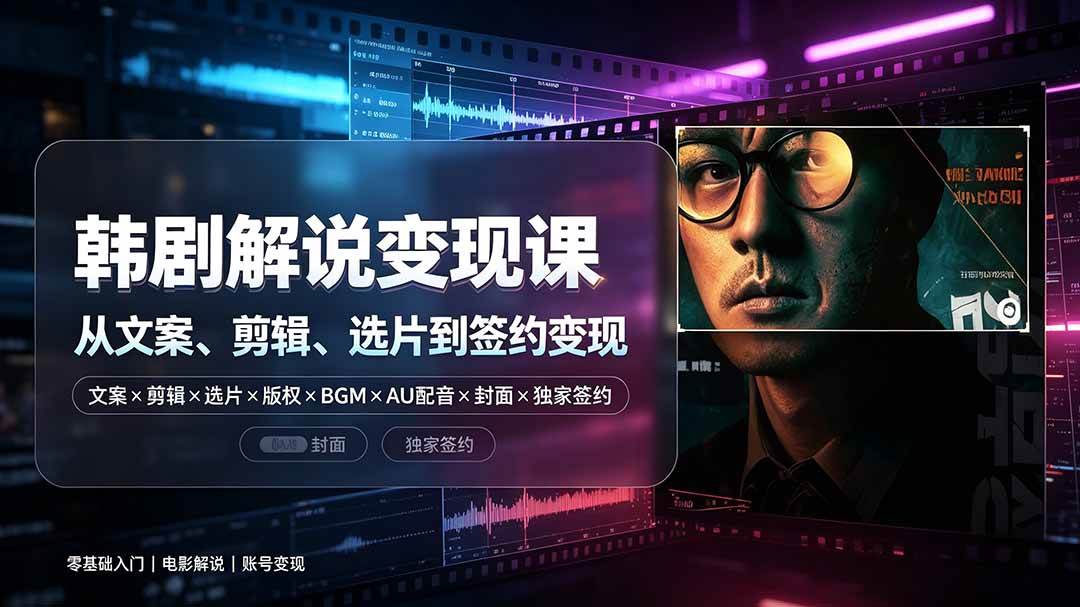 (19438期)抖音270W粉丝博主亲授韩剧解说课:文案×剪辑×选片×版权×BGM×AU配音×封面×独家签约,零基础到变现-副业资源网