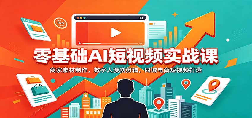 零基础AI短视频实战课：商家素材制作，数字人漫剧剪辑，同城电商短视频打造-副业资源网