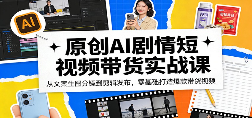 原创AI剧情短视频带货实战课：从文案生图分镜到剪辑发布，零基础打造爆款带货视频-副业资源网
