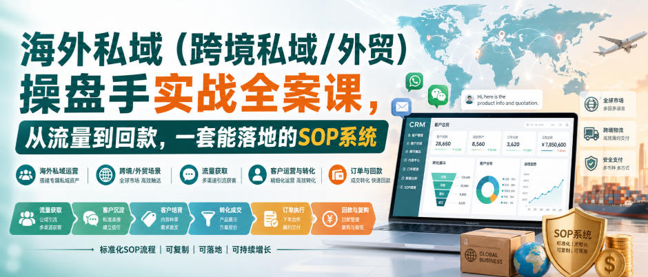 海外私域(跨境私域/外贸)操盘手实战全案课,从流量到回款,一套能落地的SOP系统-副业资源网