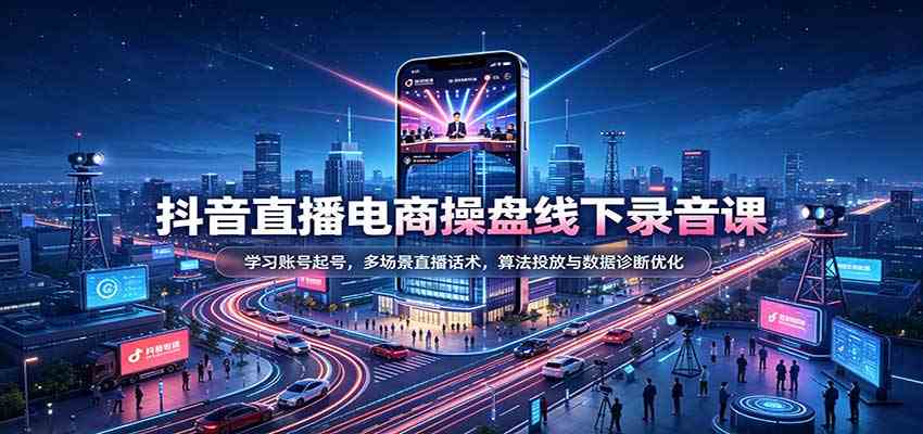 抖音直播电商操盘线下录音课：学习账号起号，多场景直播话术，算法投放与数据诊断优化-副业资源网