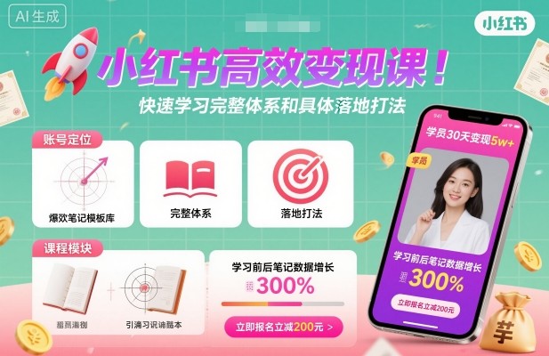 小红书高效变现课,快速学习小红书完整体系和具体落地打法-副业资源网