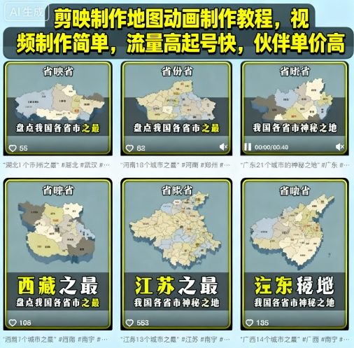 剪映制作地图动画制作教程，视频制作简单，流量高起号快，伙伴单价高-副业资源网
