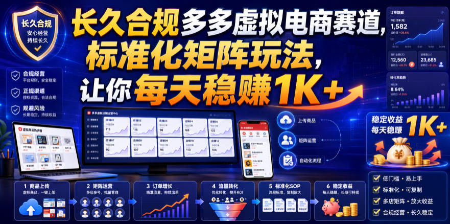 长久合规多多虚拟电商赛道,标准化矩阵玩法,让你每天稳賺1K+【揭秘】-副业资源网