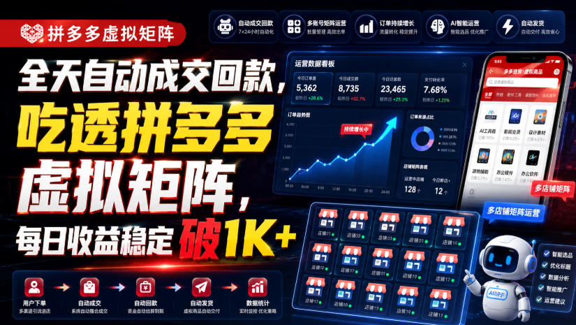 全天自动成交回款，吃透拼多多虚拟矩阵，每日收益稳定破1K+【揭秘】-副业资源网