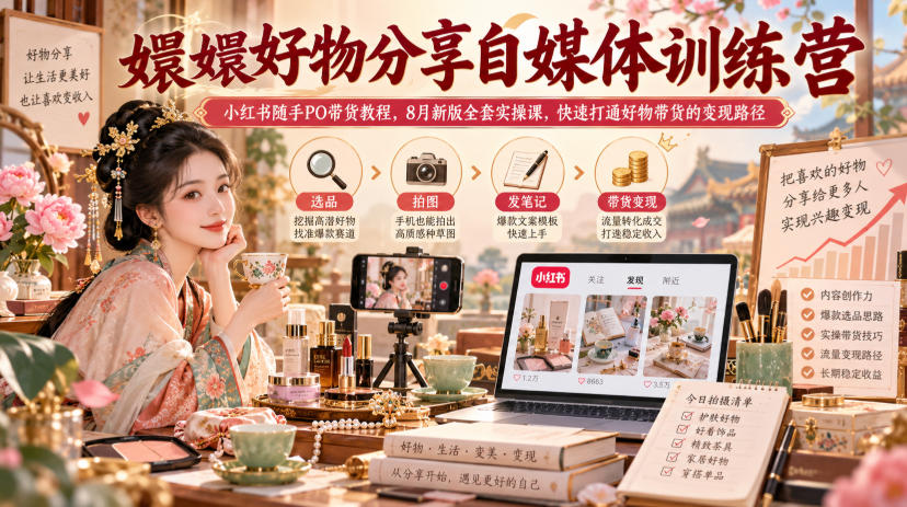 嬛嬛好物分享自媒体训练营｜小红书随手PO带货教程，8月新版全套实操课，快速打通好物带货的变现路径-副业资源网