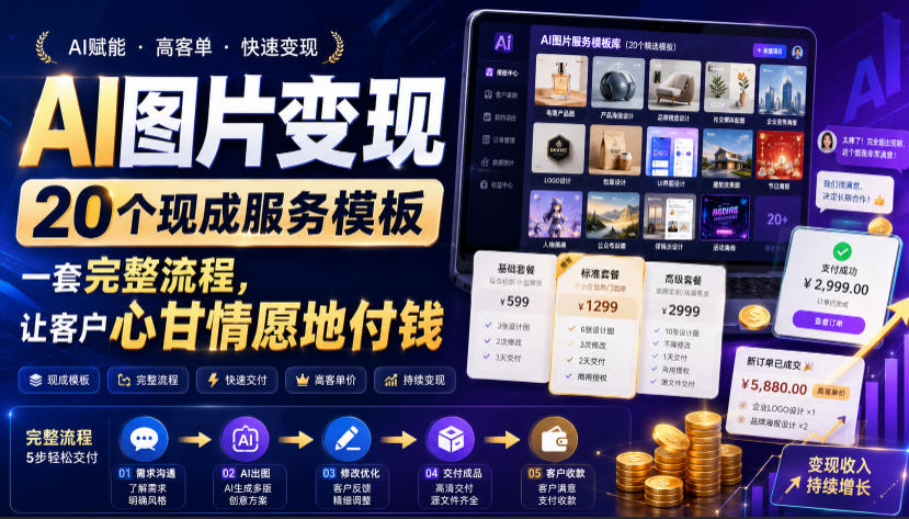 AI图片变现，20个现成服务模板，一套完整流程，让客户心甘情愿地付钱【原创双语字幕】-副业资源网