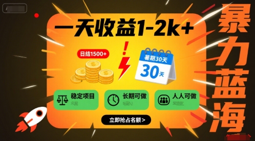 一天收益1-2k+ 稳定项目，暑期暴力蓝海项目，长期稳定，人人可做【揭秘】-副业资源网