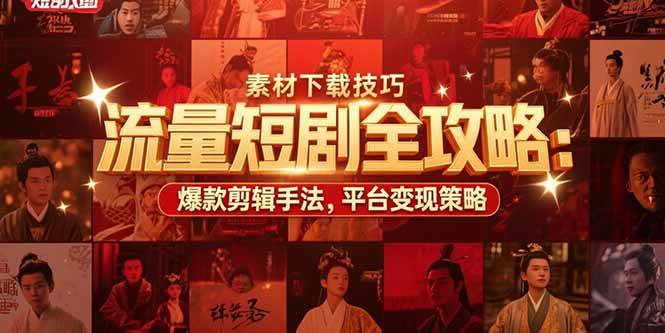 （15431期）流量短剧全攻略：素材下载技巧，爆款剪辑手法，平台变现策略-副业资源网
