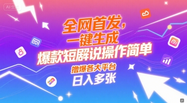 全网首发，一键生成爆款短剧解说操作简单，撸爆各大平台，日入多张-副业资源网
