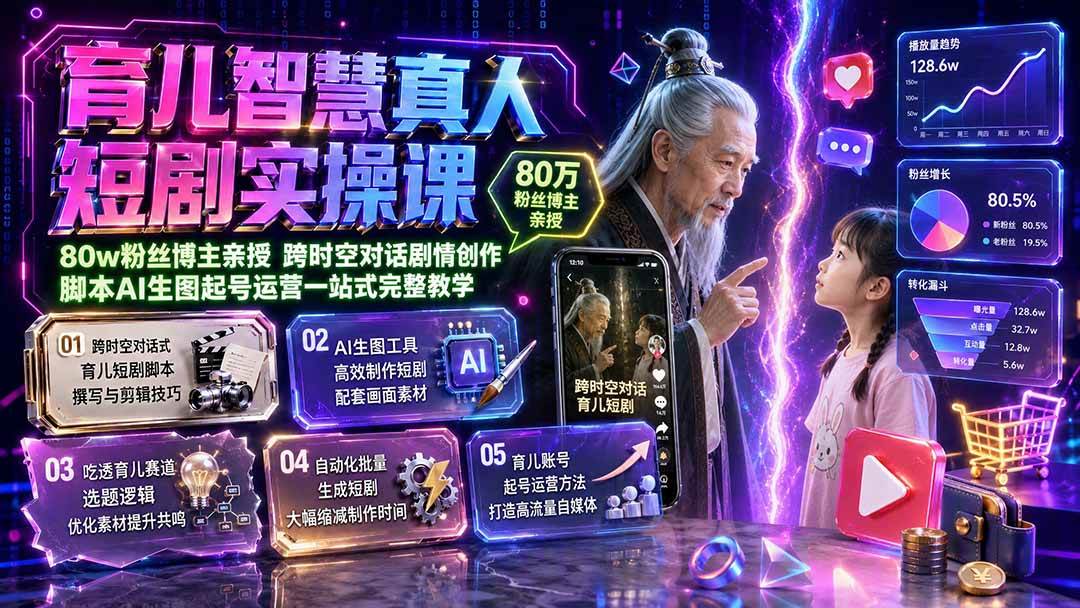 (19663期)育儿智慧真人短剧实操课|80w粉丝博主亲授,跨时空对话剧情创作,脚本AI生图起号运营一站式完整教学-副业资源网