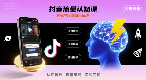 抖音流量认知课，短视频+直播+私域，认知提升，闪电开悟-副业资源网