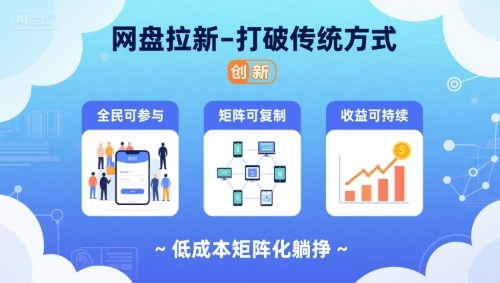 网盘拉新-打破传统方式，低成本矩阵化躺挣，全民可参与、矩阵可复制、收益可持续【揭秘】-副业资源网